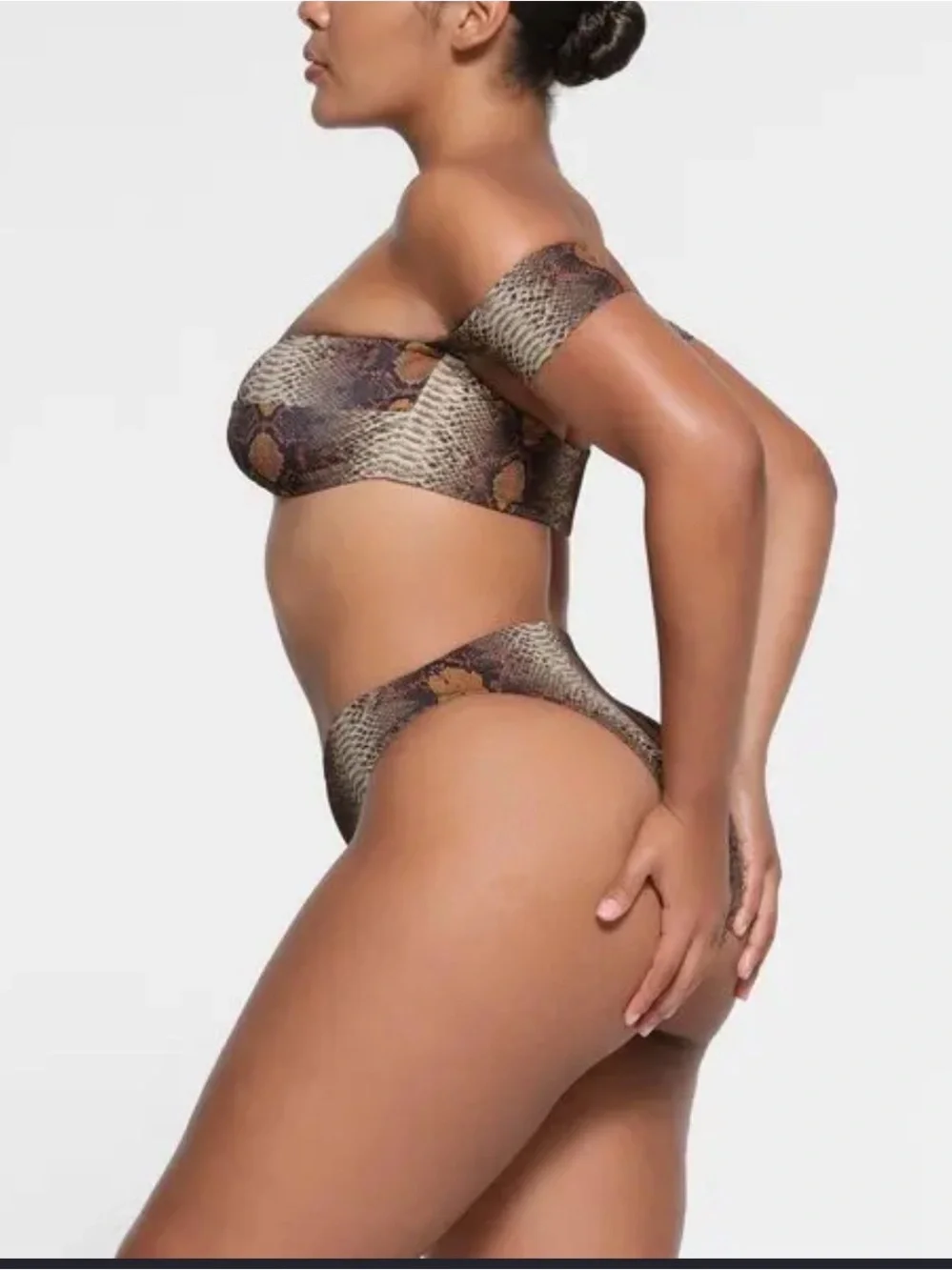 SKIMS Signature Swim off the shoulder top — Snake Print